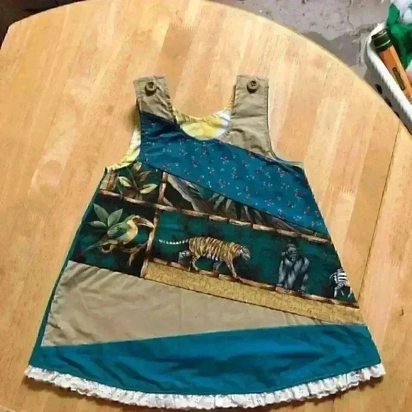 Zoo safari patchwork inspired dress 2-3 teal - Picture 2 of 7
